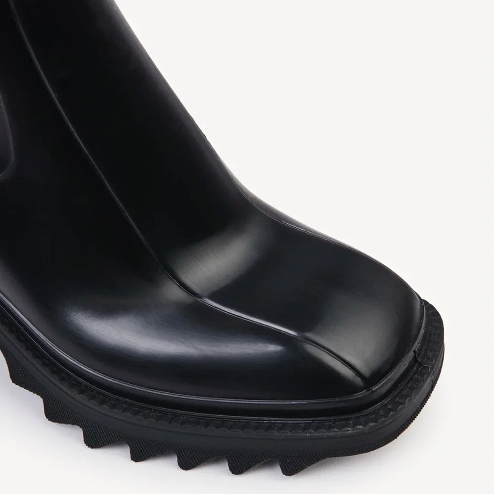 Chloé Black Rain Boot with Cream Shearling Cuff